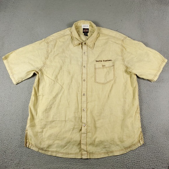 Harley-Davidson Other - Harley Davidson Shirt Mens Size 3XL Beige Linen Button Up Short Sleeve *